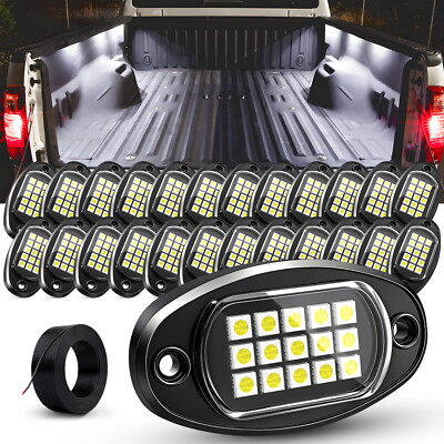Pure White LED Rock Light 12/16/20 Pods Waterproof Truck LED Underbody Glow Lamp