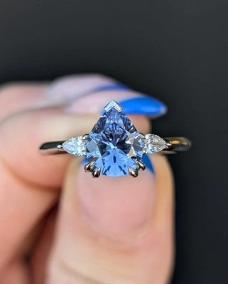 2Ct Pear Cut Lab-Created Tanzanite Women's Engagement Ring 14K White Gold Finish