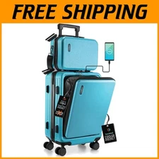 22 Inch Airline Approved Hard-Shell Carry-On Luggage with Spinner Wheels & Case