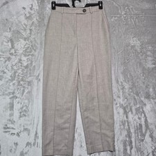Zara Womens High Waisted Pleated Trousers Beige Straight Leg Pants Size M