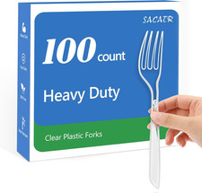 100 Count Heavy Duty Clear Plastic Forks,Bpa-Free,Heat Resistant Disposable Plas