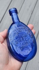 INCREDIBLY RARE Cobalt Wharton's Whiskey Chestnut Grove 1850 Flask Bottle