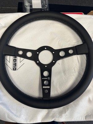 MOMO Prototipo 6C 350MM Steering Wheel Black Leather Carbon Fiber Spokes New
