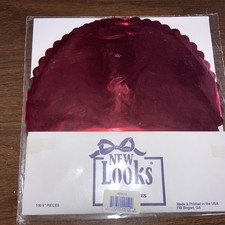 100pcs Disposable Placemats, 9  Red Foil Place Mats, Scallop Table Doilies
