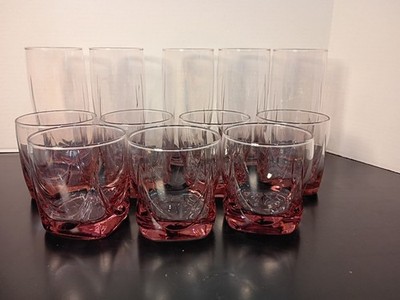 Libbey Imperial Set of 12 Glasses Plum Purple Square Base Tumbler 5 Tall 7 Short