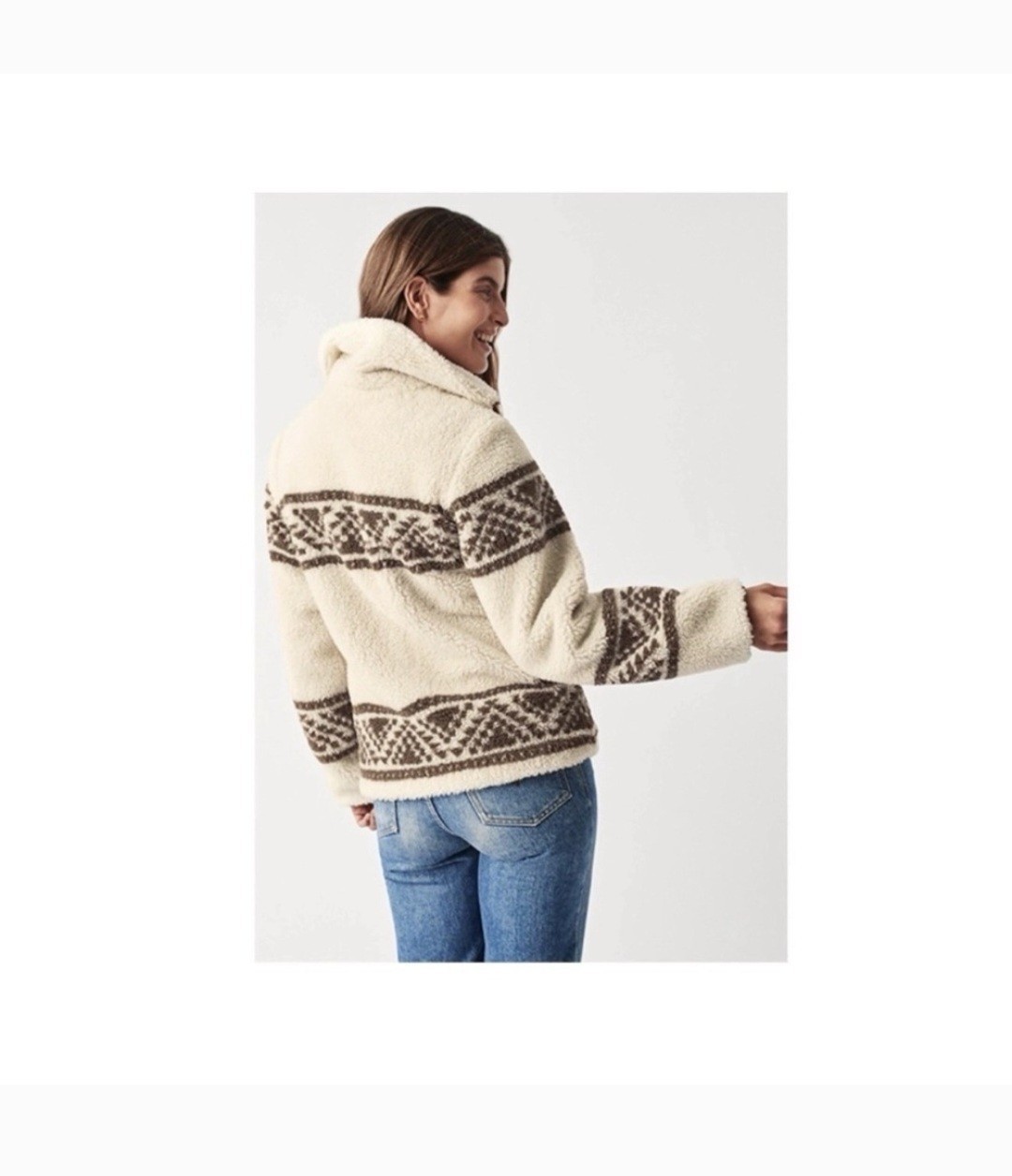 Faherty Aztec Pattern 1/4 Zip Jacket Ivory Brown … - image 4