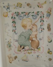 DAISY KINGDOM Toy Treasure 3211 BUNNY CHILD Cheater Baby Quilt Top VINTAGE