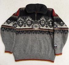 Dale Of Norway Wool Knit Sweater Nordic Fair Isle Zip Men's Size S Gray VTG