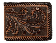 3D Western Wallet Mens Bifold Embossed Scrolling Brown D250014702