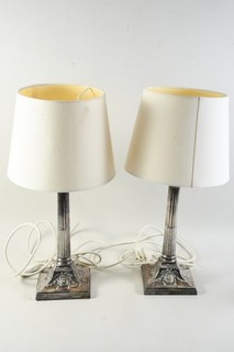 Q84P17 Pair of Silver Plated Table Lamps with Corinthian Capital Empire Style