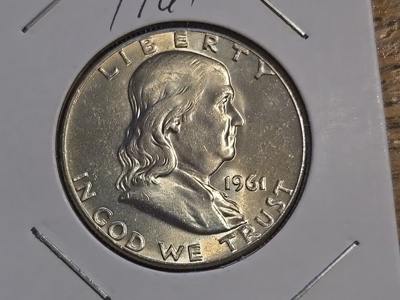 1961 Franklin 90% Silver Half Dollar 50C Coin Philadelphia Strike Through Error