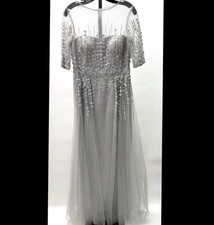 Rickie Freeman Teri Jon Silver Gray Tulle Illusion Gown Mother of Bride Sz 6