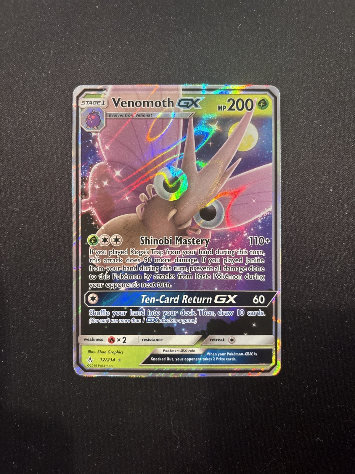 Venomoth GX 12/214 Sm-Unbroken Bonds Holo