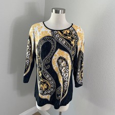 NEW Bob Mackie Wearable Art Womens Medium Paisley Floral 3/4 Sleeve Tunic Top