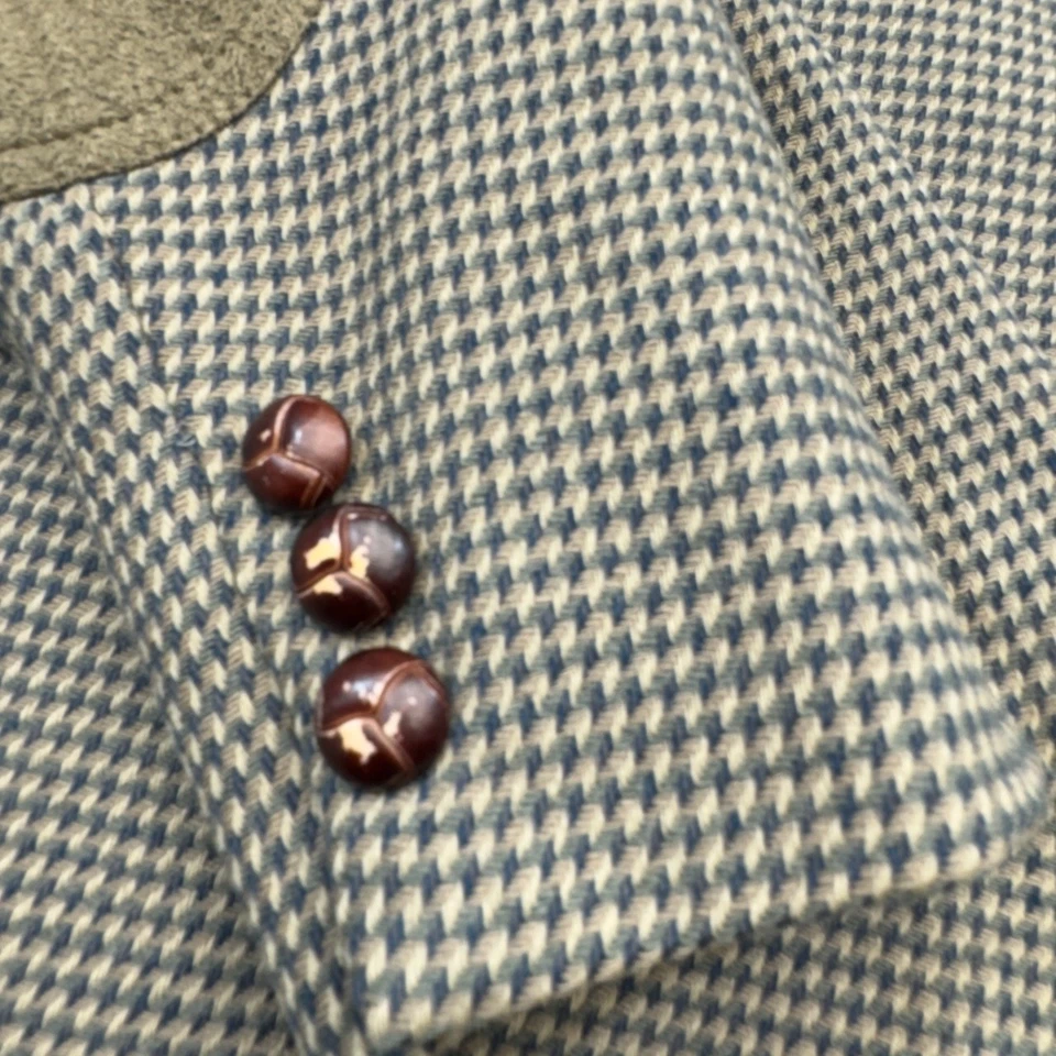 VINTAGE Pendleton Blazer Mens 44 Long Gray Houndstooth Elbow Sport Coat Jacket - Imagem 4 de 4