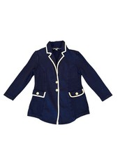 VTG St. John Collection Marie Gray Navy Blue Santana Knit Blazer White Trim 10