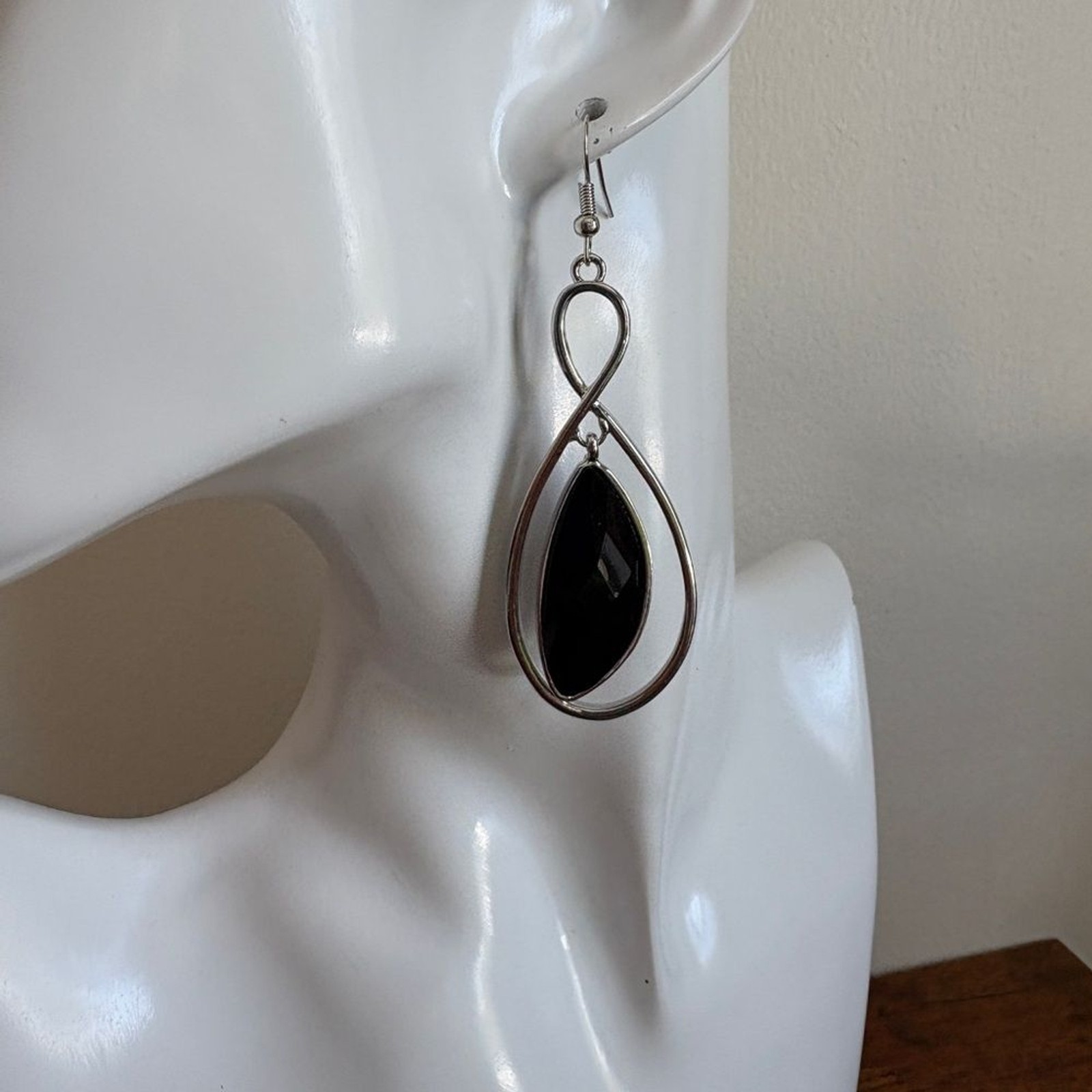 Silver Infinity Drop Earrings 3” - image 2