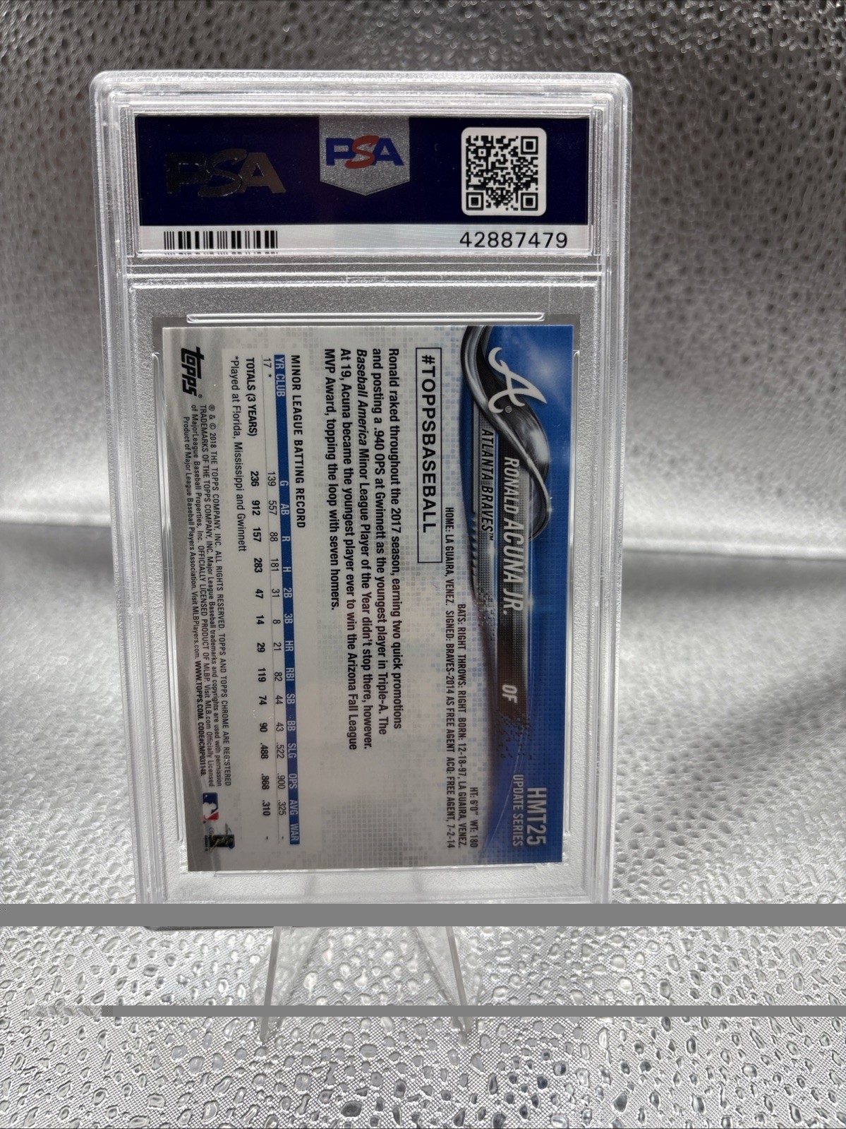 Ronald Acuna Jr 2018 Topps Chrome Update Rookie Card RC #HMT25 PSA 10 GEM MINT view 2