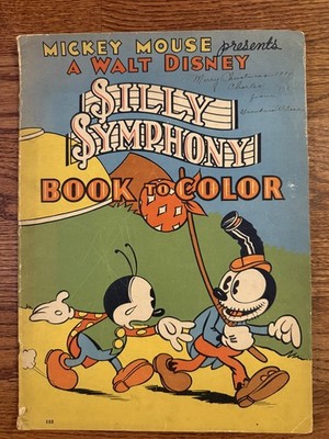1934 Mickey Mouse Presents A WALT DISNEY Silly Symphony Book to Color - Original