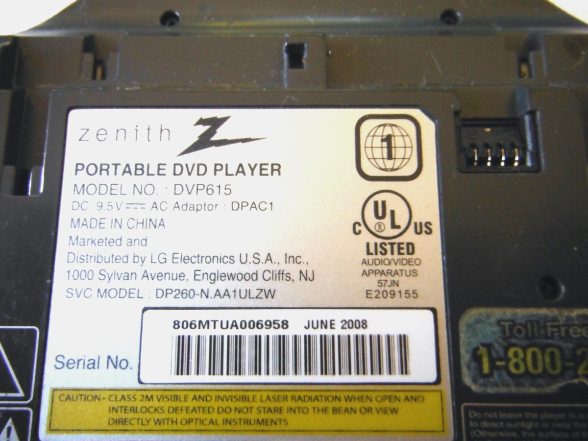 Zenith DVD Player DVP615 Portable 7