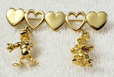 RARE Disney Vintage Donald Duck & Daisy Charm Heart Goldtone