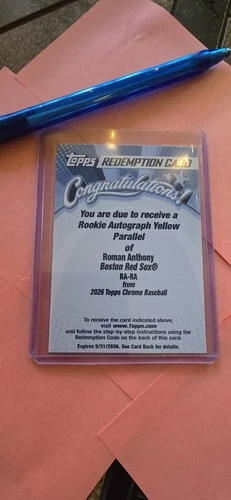 2026 Topps Chrome Baseball Roman Anthony Rookie Auto Yellow Redemption SSP
