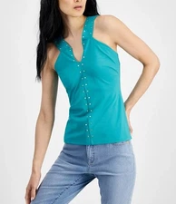 INC International Concepts Women's Keyhole Tank Top Fresco Blue Size S