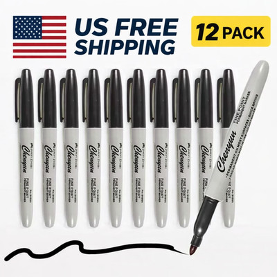 12pcs Black Permanent Marker Pens Fine Tip Waterproof Quick Dry Ink