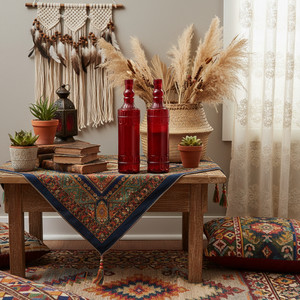 Lot of 2 Ruby Red Decorative Bottles Decanters 12" Bohemian Glass Decor