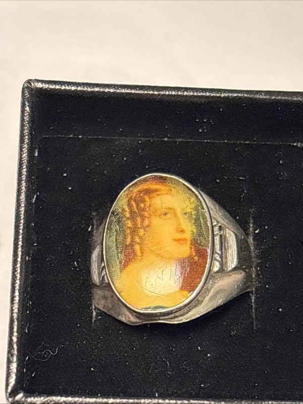 Vintage 925 Sterling Silver Porcelain Ring Weighs 4.98 Grams Size 11