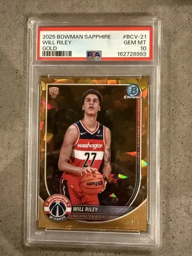 2025-26 Bowman Chrome Sapphire- Will Riley Gold  /50 💎 PSA 10 (RC)