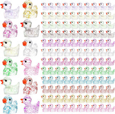 120 Glitter Mini Resin Ducks, Colorful Tiny Ducks, Miniature Glitter Duck Figure