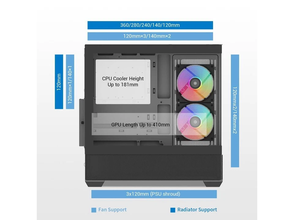 SAMA V40 Black ATX Mid Tower PC Case, 6 Pre-Installed 120mm ARGB PWM Fans, Dual - Image 4 of 4