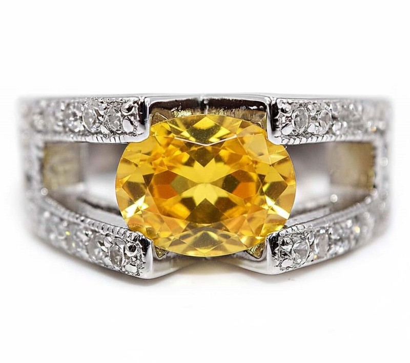 3CT Heat Treated Yellow Topaz 925 Solid Sterling Silver Ring Sz 8 
