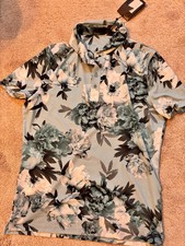 G/FORE NEW Men's Medium Photo Floral Tech Polo Jersey Modern Spread Collar Blue