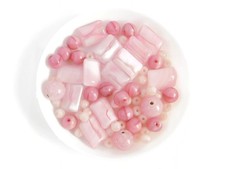 Vintage and New Pink Glass Beads, Includes Czech and Japanese, Lot of 63