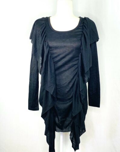 NEW Philosophy Black Ruffled Fitted Long Sleeve Blouse Women's Size Small |  eBay