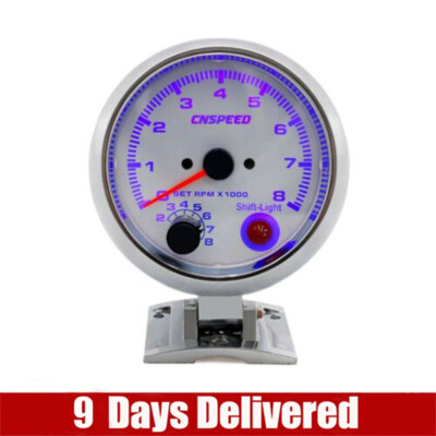 3,75'' Auto Drehzahlmesser LED Messgerät Weiß Racing 0-8000 RPM Meter Schaltlicht