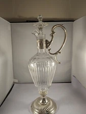 Art Nouveau WMF Germany, Silverplate Over Brass, Cut Glass Carafe/Ewer C.1900, 