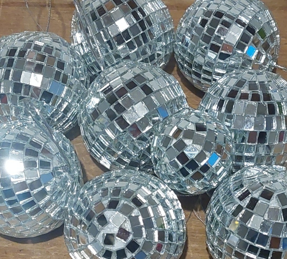 Stunning Vintage Christmas Glass Disco Mirror Ball Baubles 1970s 1980s