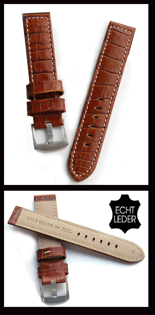 24mm Uhrenarmband Echt Leder extra lang, ausgezeichnete Qualität