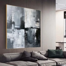 Wall Art black and Gray Oil Painting Hand Painted Decorative Modern Abstract