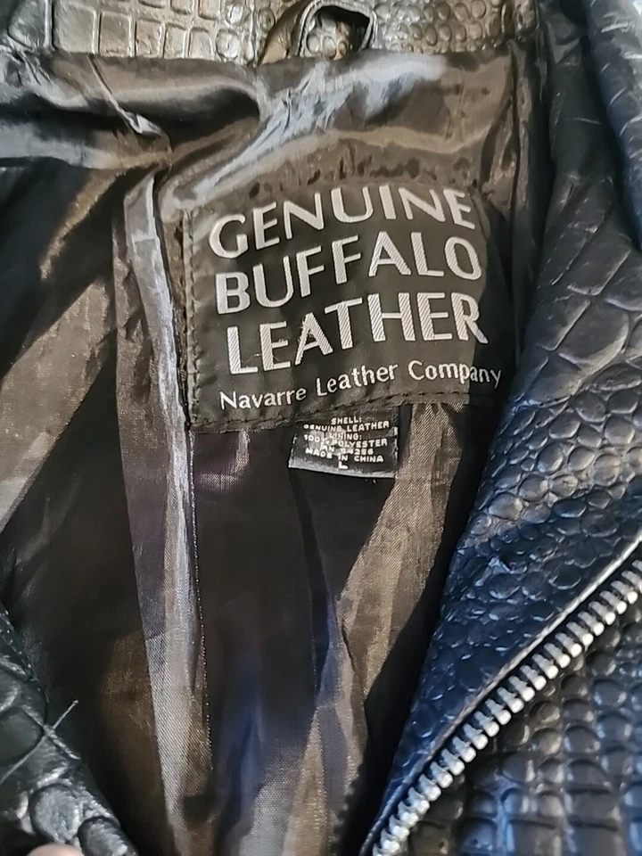 Chaqueta de cuero bordada de cuero genuino Buffalo para mujer L negra rosa rosa Foto 2 de 4