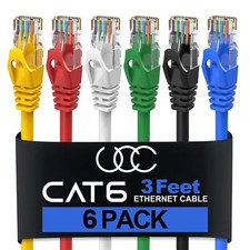 Cat6 Ethernet Cable 3 Feet 6 Pack LAN UTP Cat 6 RJ45 Network Cord Patch Inter...