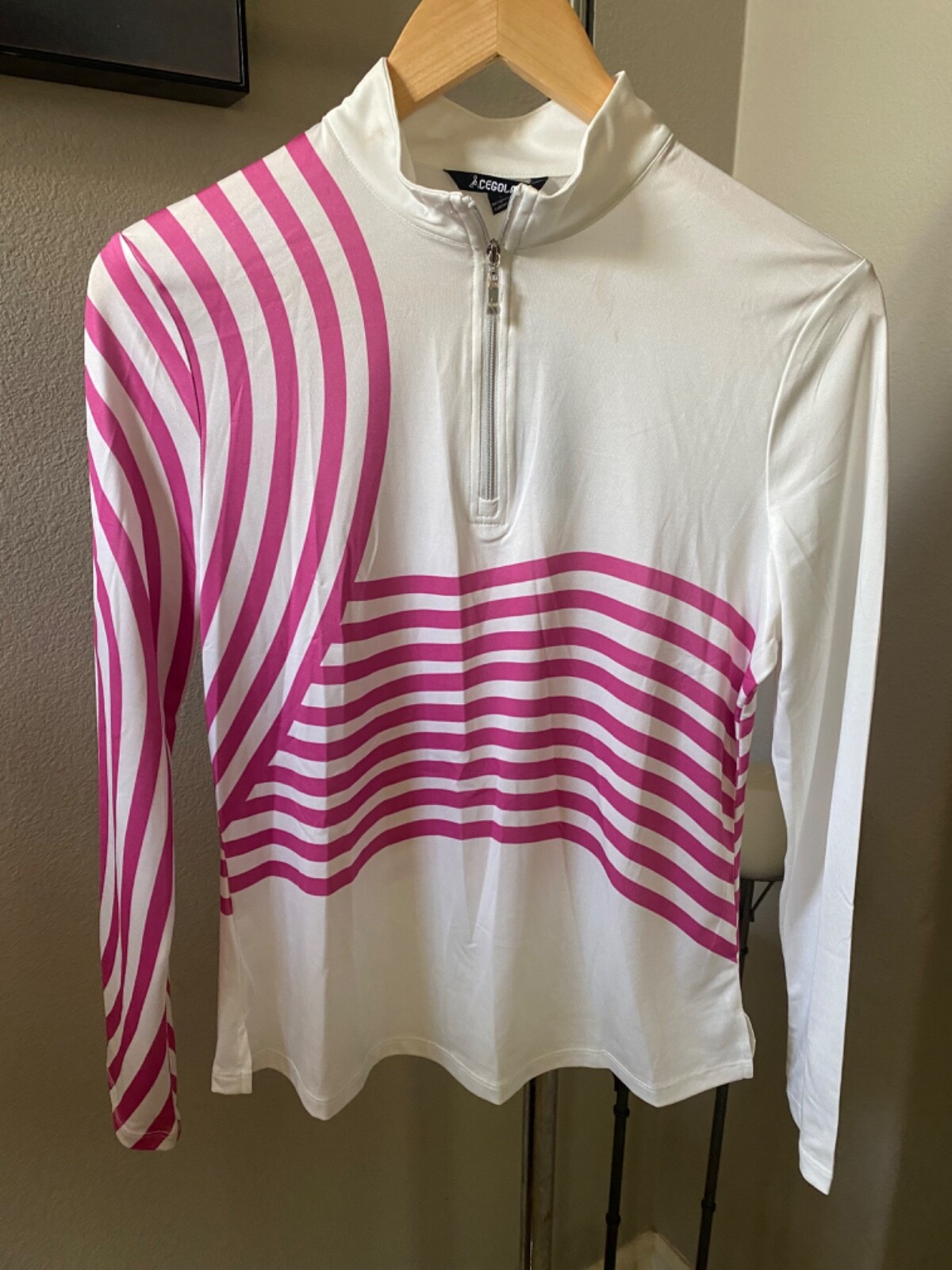 Women's Golf longsleeve polo Pink and White Ace Golfs NEW