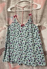 BETSEY JOHNSON Intimates Size Medium Babydoll Top Green Flowers Racerback
