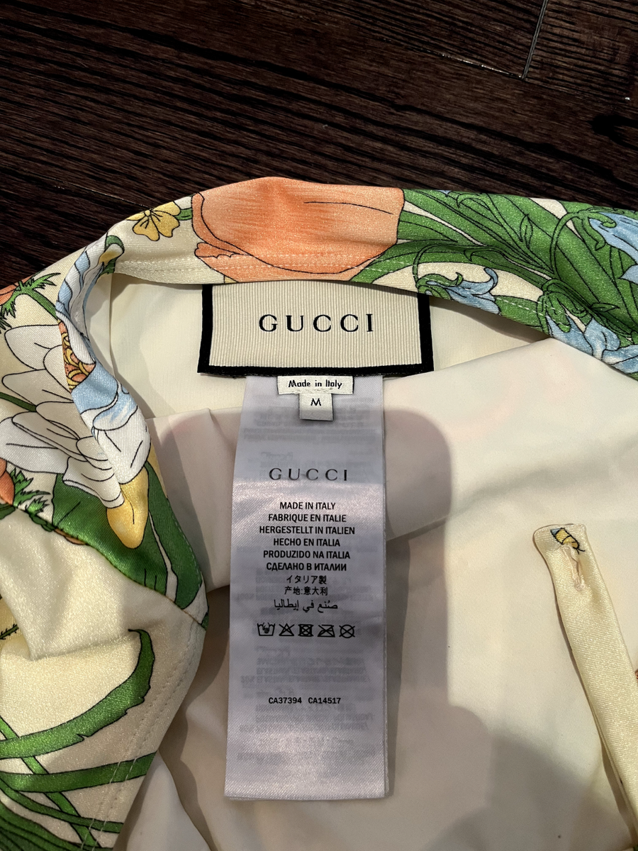 GUCCI White Multi Floral Logo Tennis Embroidered One-Piece