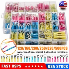 320/500pcs Heat Shrink Butt Wire Connectors Waterproof Crimp Splice Terminal Kit