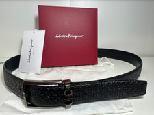 ADJUSTABLE REVERSIBLE BLACK LEATHER SALVATORE FERRAGAMO BELT GUNMETAL BUCKLE