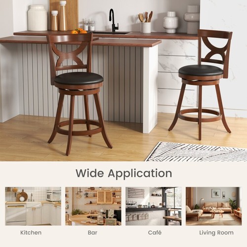 Set of 2 Kitchen Swivel Bar Stools w/Soft Cushion and Ergonomic Curved Backrest - Picture 5 of 7